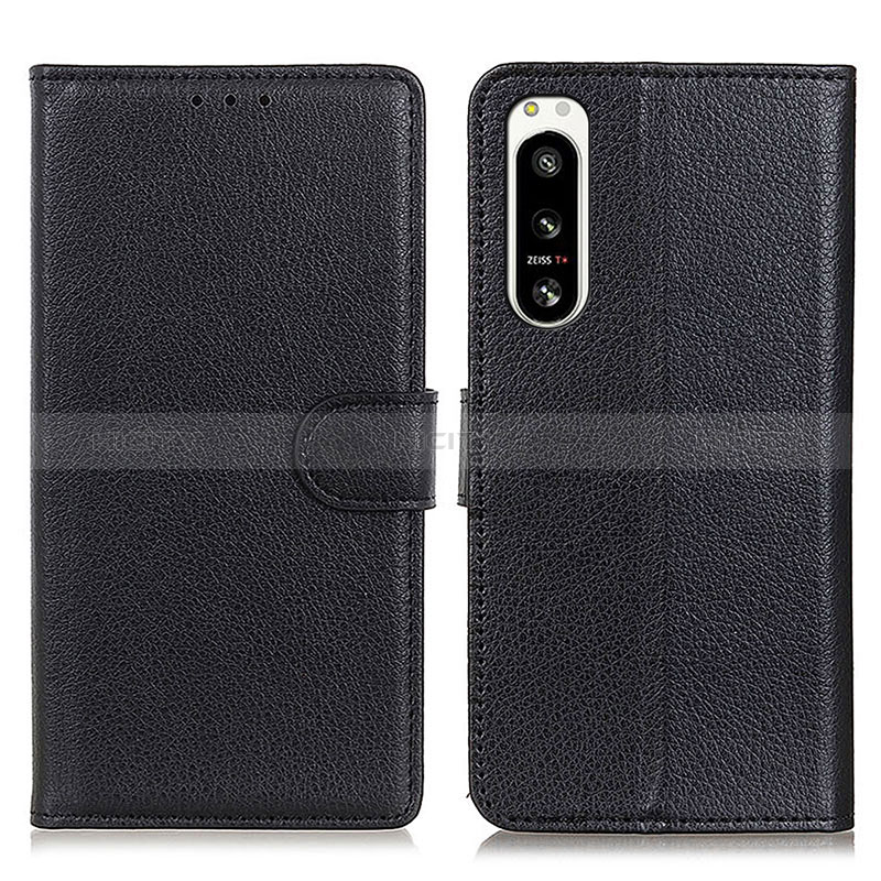 Custodia Portafoglio In Pelle Cover con Supporto A03D per Sony Xperia 5 IV Nero