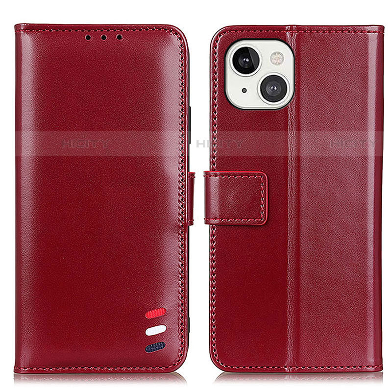 Custodia Portafoglio In Pelle Cover con Supporto A04 per Apple iPhone 13 Rosso