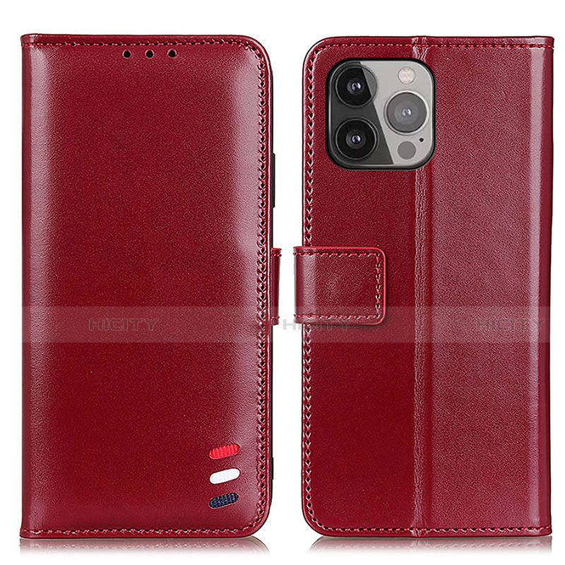 Custodia Portafoglio In Pelle Cover con Supporto A04 per Apple iPhone 14 Pro Rosso