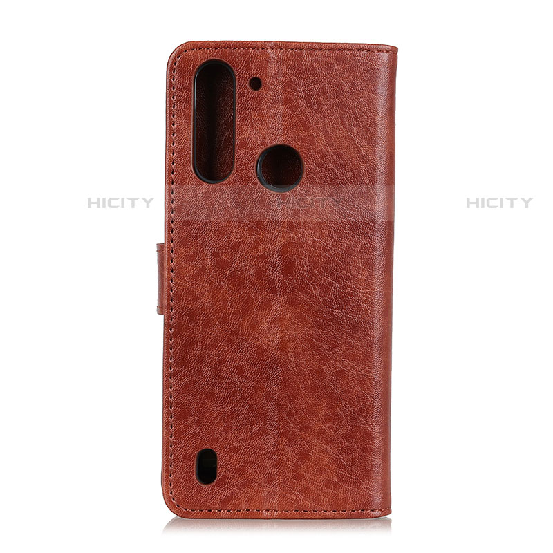 Custodia Portafoglio In Pelle Cover con Supporto A04D per Motorola Moto One Fusion Marrone