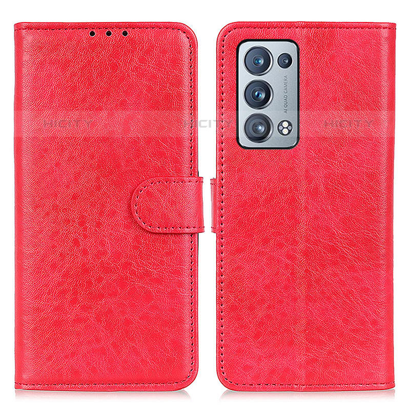 Custodia Portafoglio In Pelle Cover con Supporto A04D per Oppo Reno6 Pro 5G Rosso