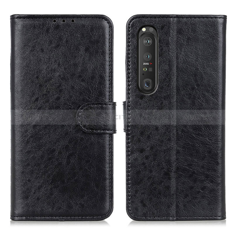 Custodia Portafoglio In Pelle Cover con Supporto A04D per Sony Xperia 1 III Nero