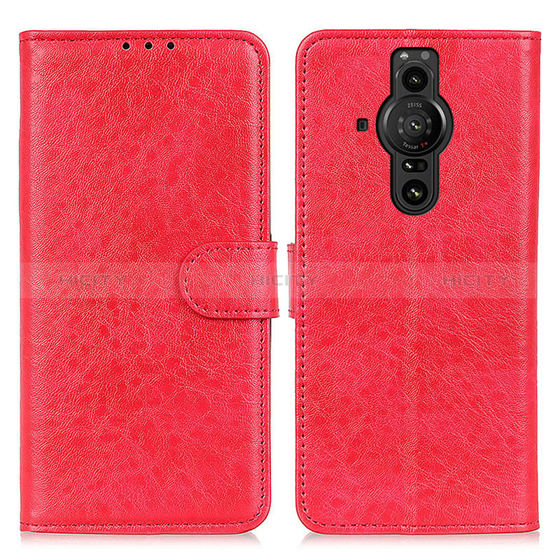 Custodia Portafoglio In Pelle Cover con Supporto A04D per Sony Xperia PRO-I Rosso