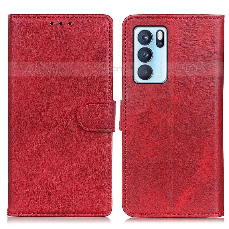 Custodia Portafoglio In Pelle Cover con Supporto A05D per Oppo Reno6 Pro 5G India Rosso