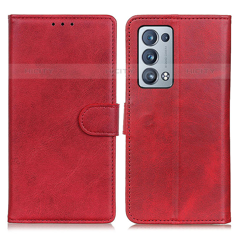 Custodia Portafoglio In Pelle Cover con Supporto A05D per Oppo Reno6 Pro+ Plus 5G Rosso