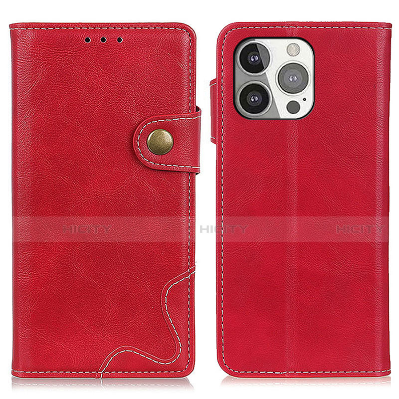 Custodia Portafoglio In Pelle Cover con Supporto A06 per Apple iPhone 14 Pro Rosso