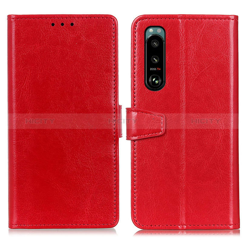 Custodia Portafoglio In Pelle Cover con Supporto A06D per Sony Xperia 5 III Rosso