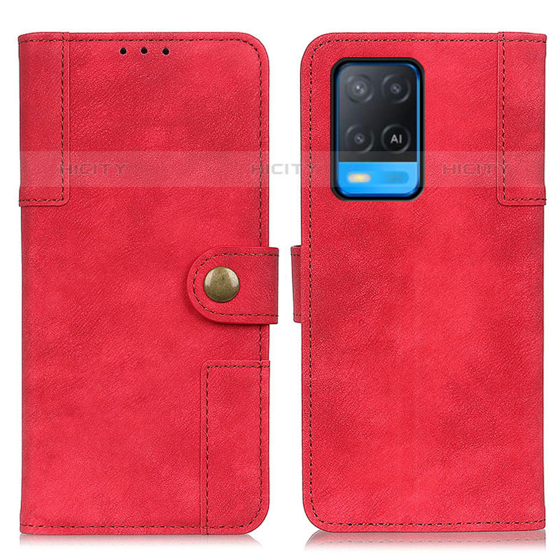 Custodia Portafoglio In Pelle Cover con Supporto A07D per Oppo A54 4G Rosso