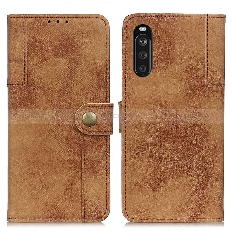 Custodia Portafoglio In Pelle Cover con Supporto A07D per Sony Xperia 10 III Marrone