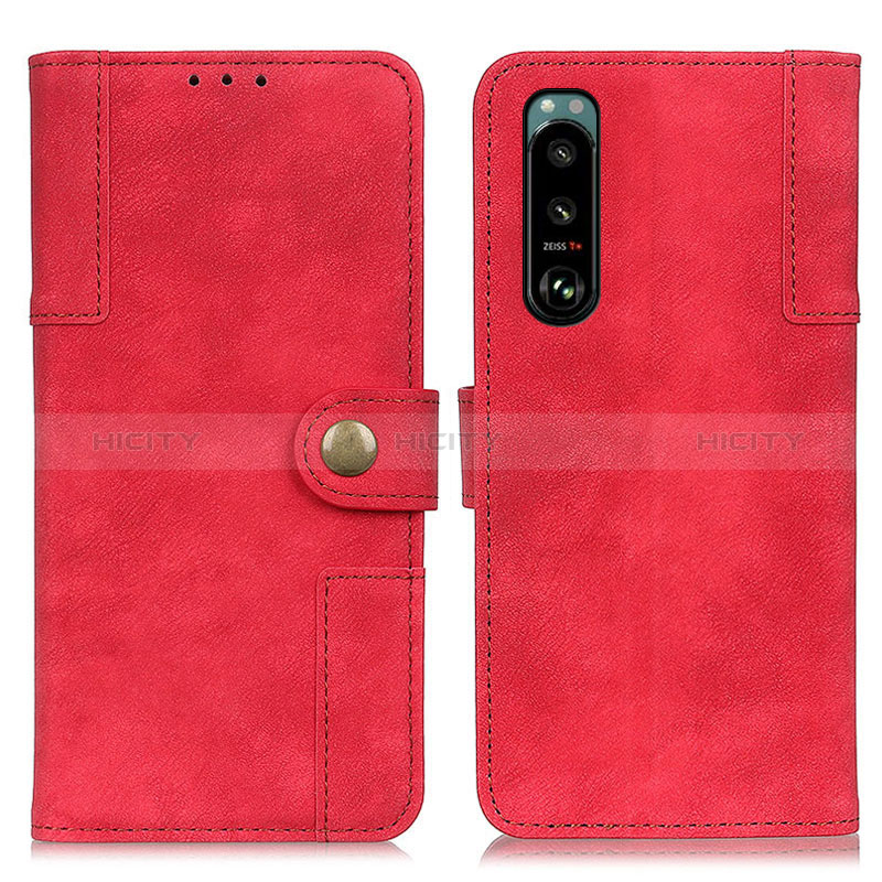 Custodia Portafoglio In Pelle Cover con Supporto A07D per Sony Xperia 5 III Rosso