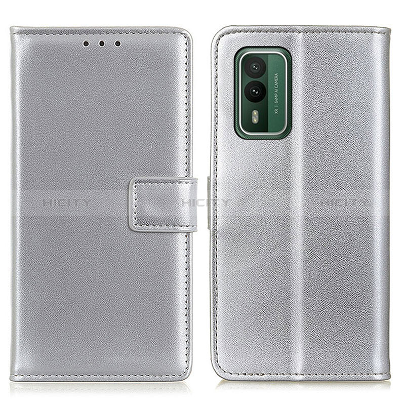 Custodia Portafoglio In Pelle Cover con Supporto A08D per Nokia XR21 Argento