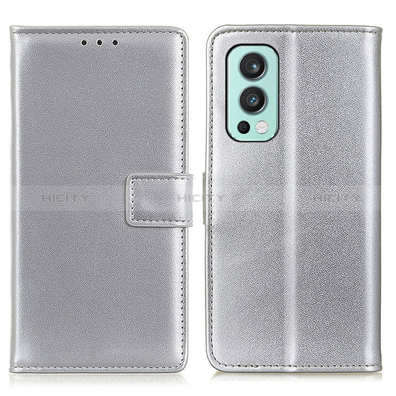 Custodia Portafoglio In Pelle Cover con Supporto A08D per OnePlus Nord 2 5G Argento