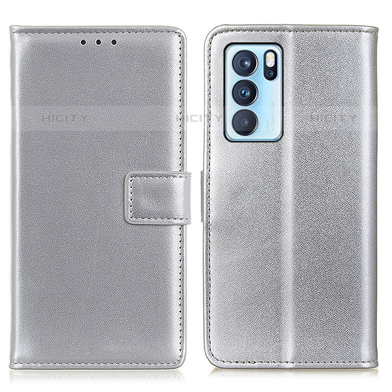 Custodia Portafoglio In Pelle Cover con Supporto A08D per Oppo Reno6 Pro 5G India Argento