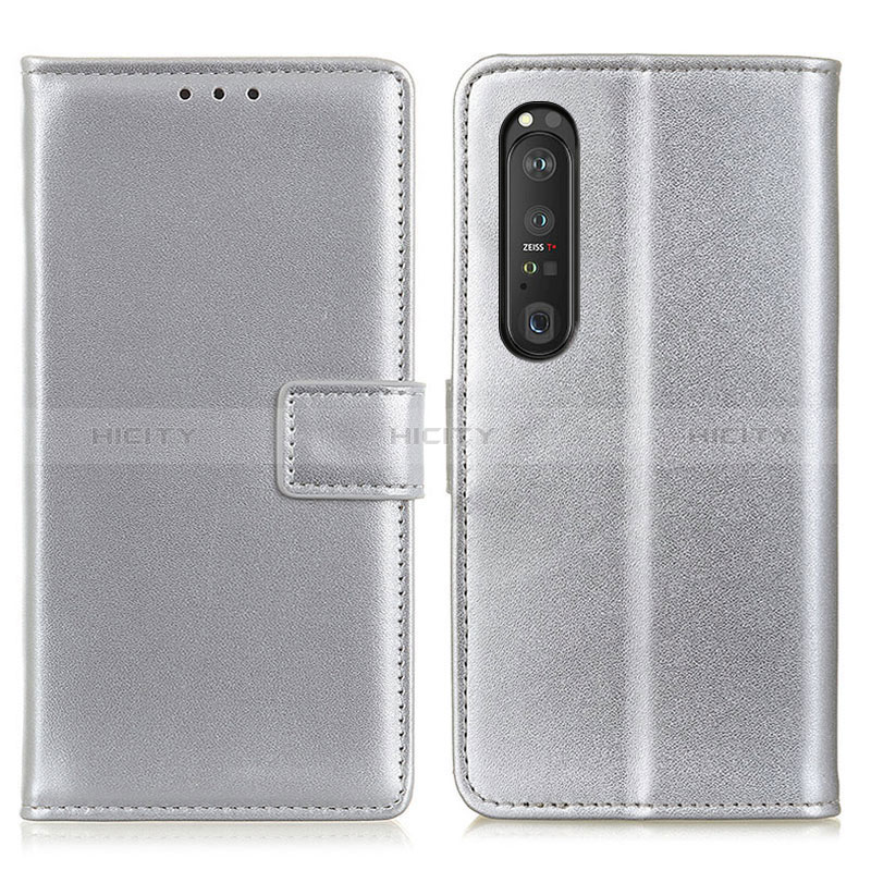 Custodia Portafoglio In Pelle Cover con Supporto A08D per Sony Xperia 1 III Argento