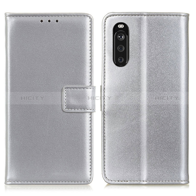 Custodia Portafoglio In Pelle Cover con Supporto A08D per Sony Xperia 10 III Lite Argento