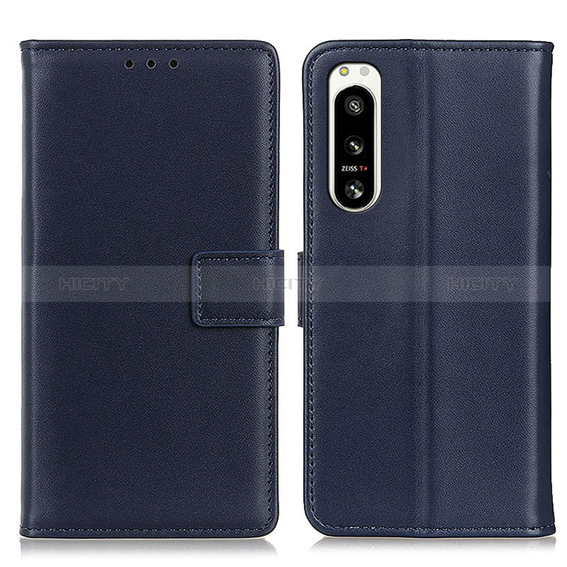 Custodia Portafoglio In Pelle Cover con Supporto A08D per Sony Xperia 5 IV Blu