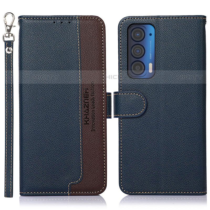 Custodia Portafoglio In Pelle Cover con Supporto A09D per Motorola Moto Edge (2021) 5G Blu