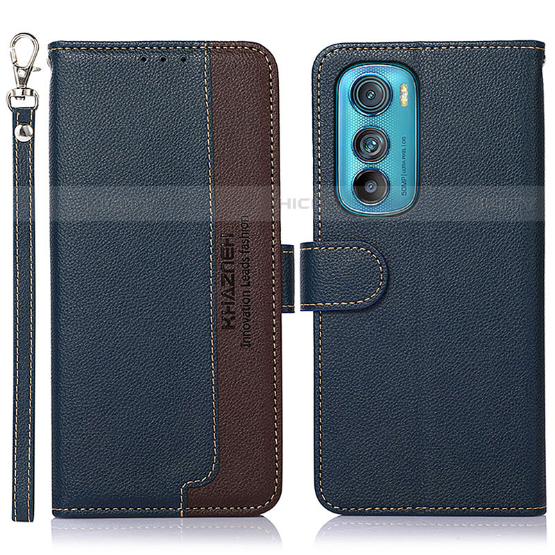 Custodia Portafoglio In Pelle Cover con Supporto A09D per Motorola Moto Edge 30 5G Blu