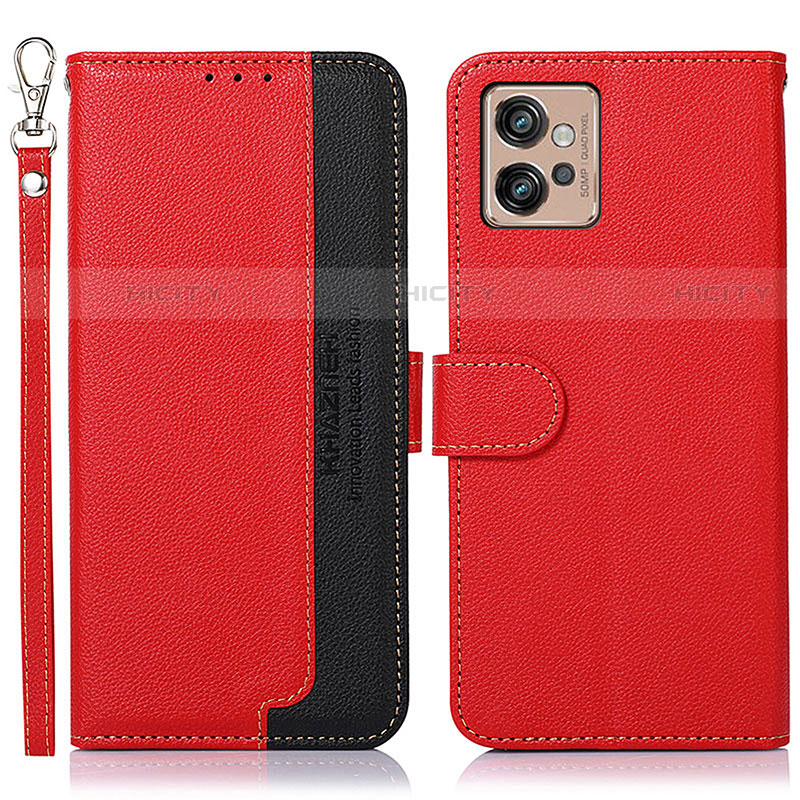 Custodia Portafoglio In Pelle Cover con Supporto A09D per Motorola Moto G32 Rosso