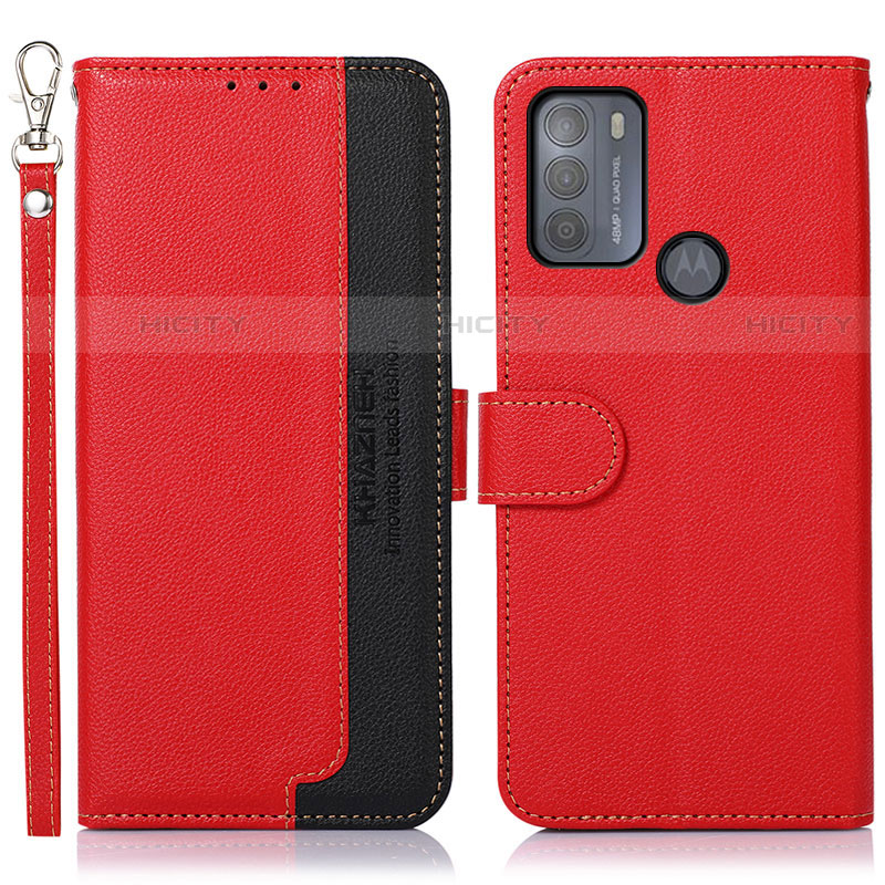 Custodia Portafoglio In Pelle Cover con Supporto A09D per Motorola Moto G50 Rosso