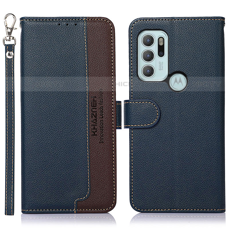 Custodia Portafoglio In Pelle Cover con Supporto A09D per Motorola Moto G60s Blu