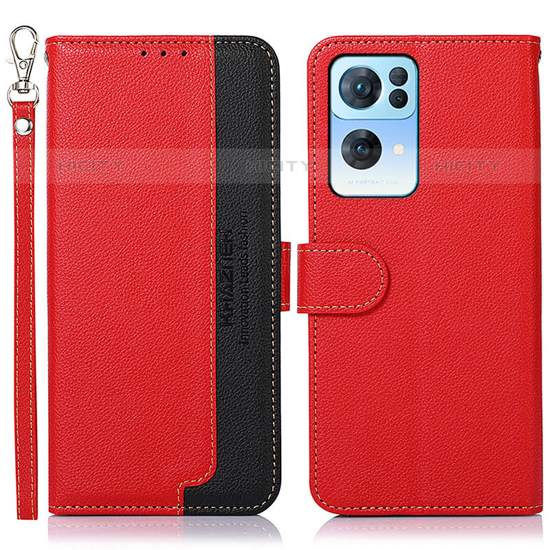 Custodia Portafoglio In Pelle Cover con Supporto A09D per Oppo Reno7 Pro 5G Rosso