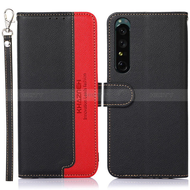 Custodia Portafoglio In Pelle Cover con Supporto A09D per Sony Xperia 1 IV Nero