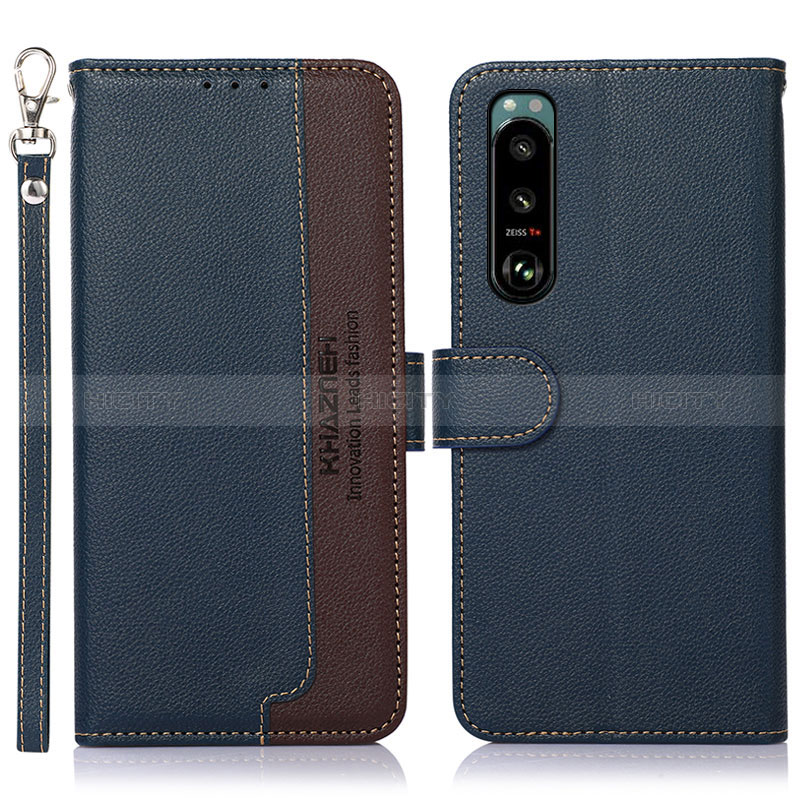 Custodia Portafoglio In Pelle Cover con Supporto A09D per Sony Xperia 5 III SO-53B Blu