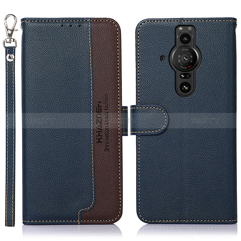 Custodia Portafoglio In Pelle Cover con Supporto A09D per Sony Xperia PRO-I Blu