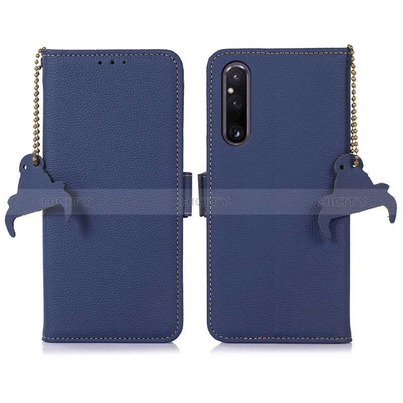 Custodia Portafoglio In Pelle Cover con Supporto A10D per Sony Xperia 1 V Blu