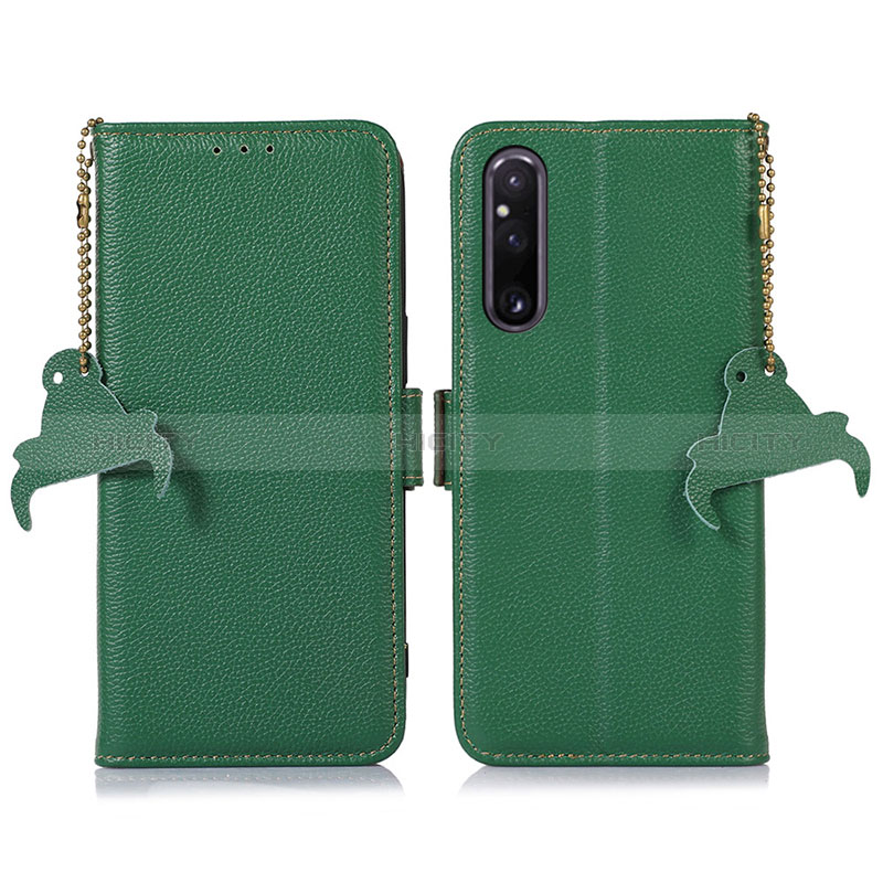 Custodia Portafoglio In Pelle Cover con Supporto A10D per Sony Xperia 1 V Verde