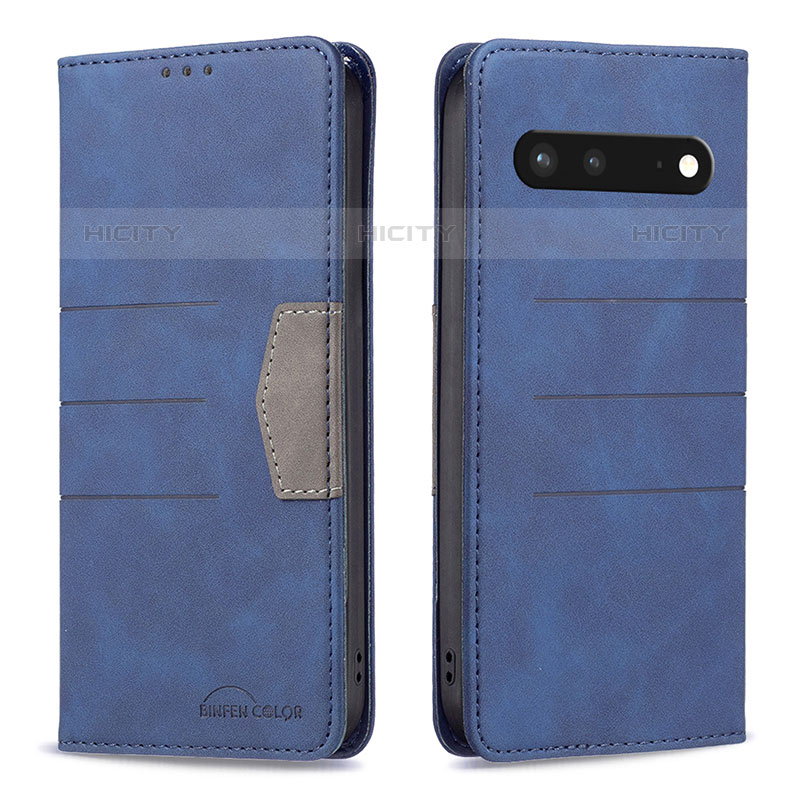 Custodia Portafoglio In Pelle Cover con Supporto B01F per Google Pixel 7 5G Blu