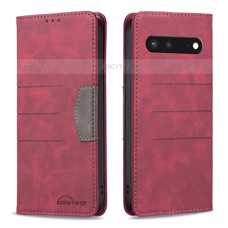 Custodia Portafoglio In Pelle Cover con Supporto B01F per Google Pixel 7 5G Rosso