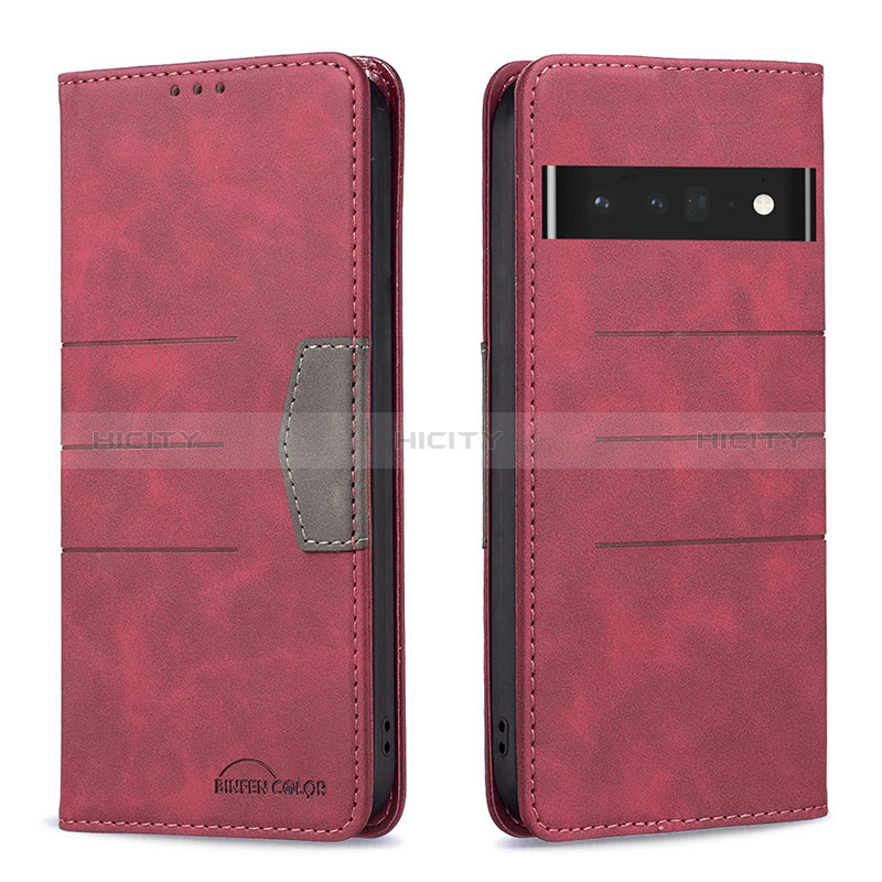 Custodia Portafoglio In Pelle Cover con Supporto B01F per Google Pixel 7 Pro 5G Rosso