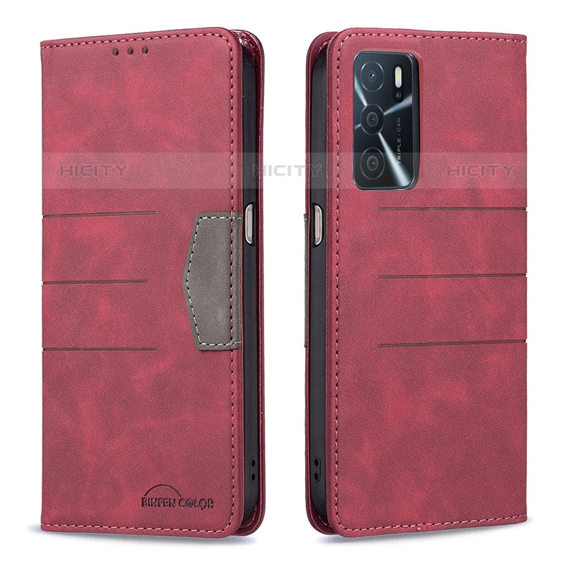 Custodia Portafoglio In Pelle Cover con Supporto B01F per Oppo A16s Rosso