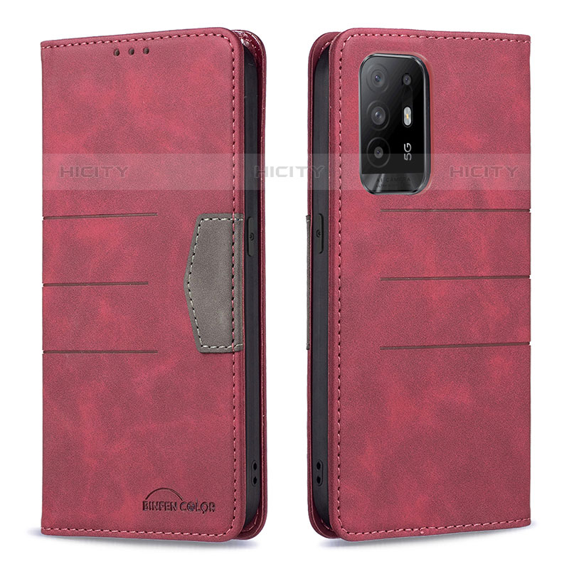 Custodia Portafoglio In Pelle Cover con Supporto B01F per Oppo F19 Pro+ Plus 5G Rosso