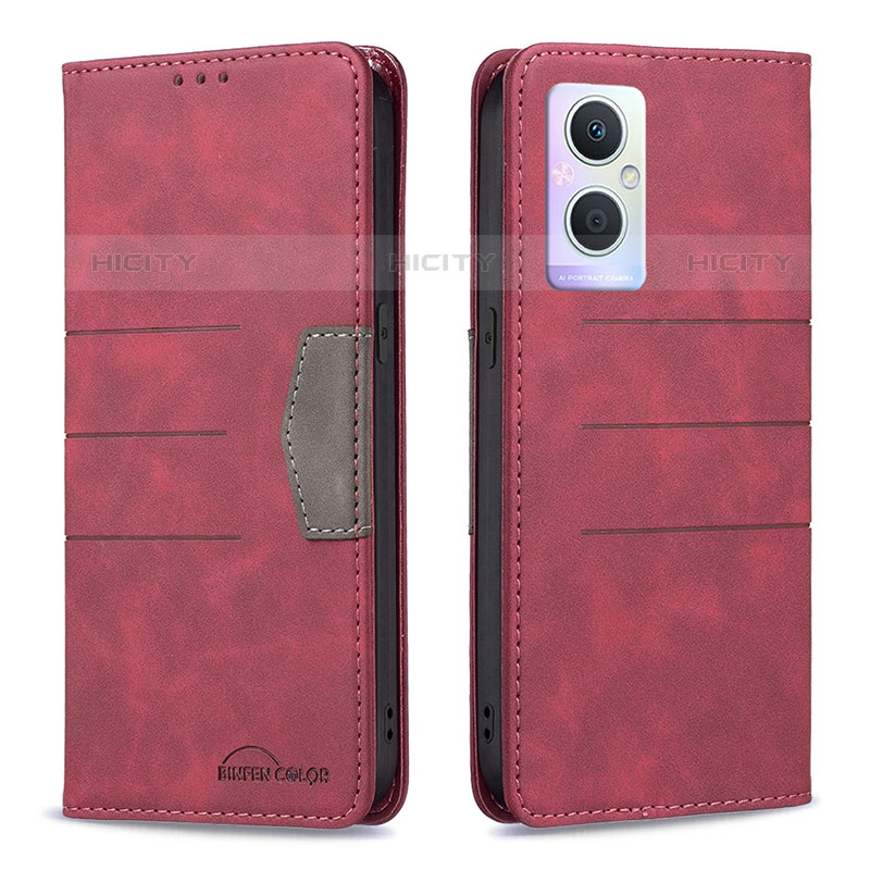 Custodia Portafoglio In Pelle Cover con Supporto B01F per Oppo F21s Pro 5G Rosso