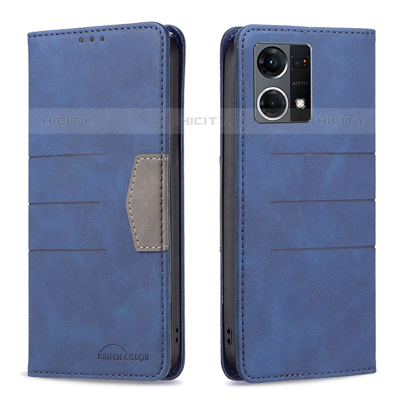 Custodia Portafoglio In Pelle Cover con Supporto B01F per Oppo Reno7 4G Blu