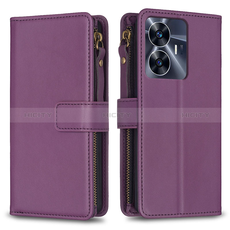 Custodia Portafoglio In Pelle Cover con Supporto B01F per Realme C55 Viola