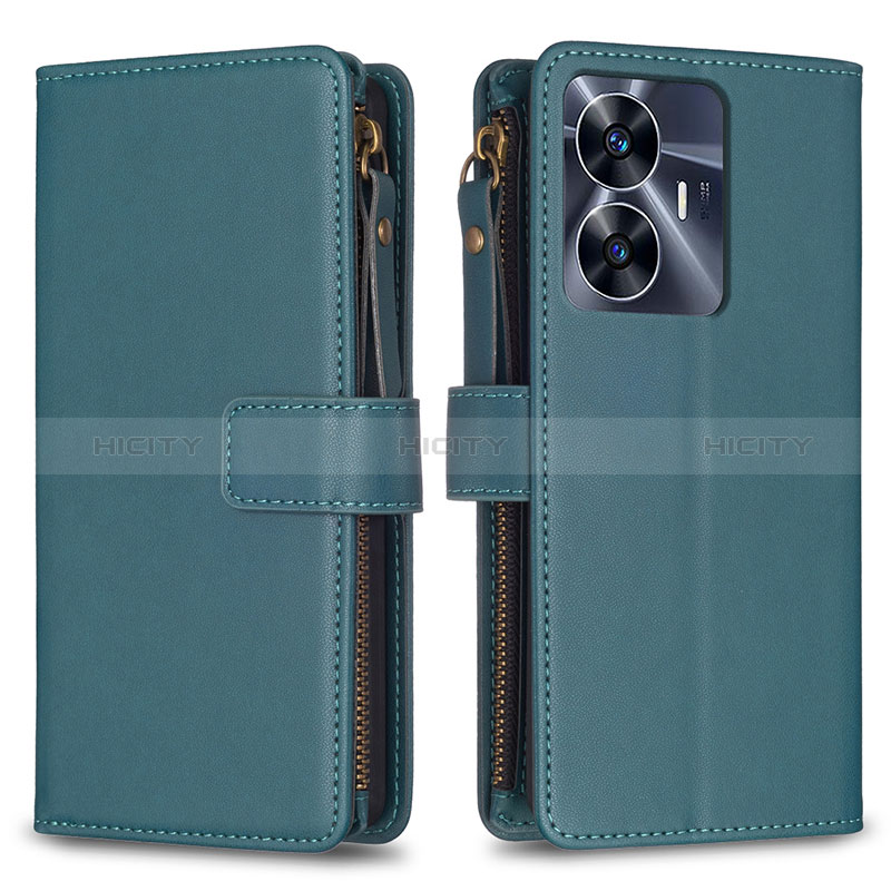 Custodia Portafoglio In Pelle Cover con Supporto B01F per Realme Narzo N55 Verde