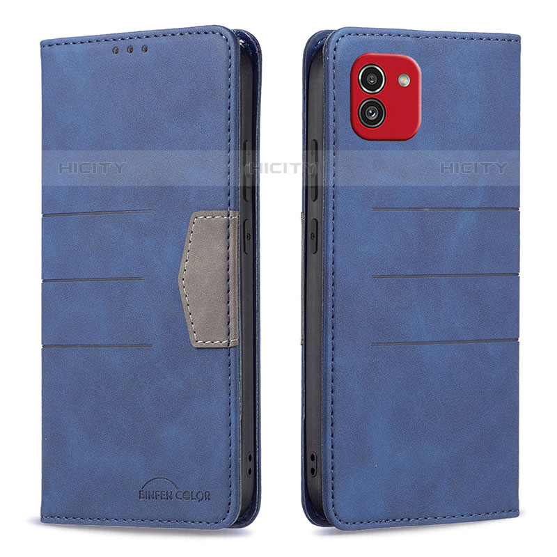 Custodia Portafoglio In Pelle Cover con Supporto B01F per Samsung Galaxy A03 Blu