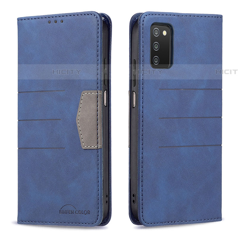 Custodia Portafoglio In Pelle Cover con Supporto B01F per Samsung Galaxy A03s Blu