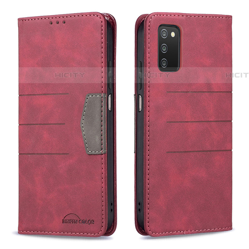 Custodia Portafoglio In Pelle Cover con Supporto B01F per Samsung Galaxy A03s Rosso