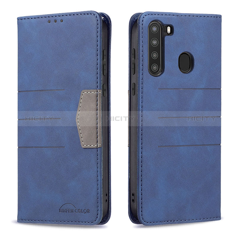 Custodia Portafoglio In Pelle Cover con Supporto B01F per Samsung Galaxy A21 Blu