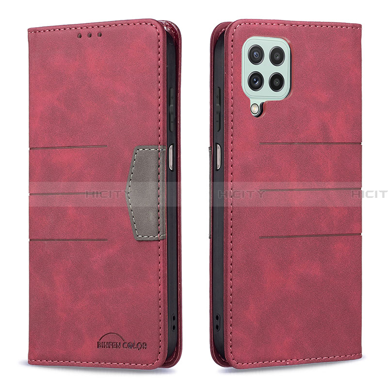 Custodia Portafoglio In Pelle Cover con Supporto B01F per Samsung Galaxy A22 4G Rosso