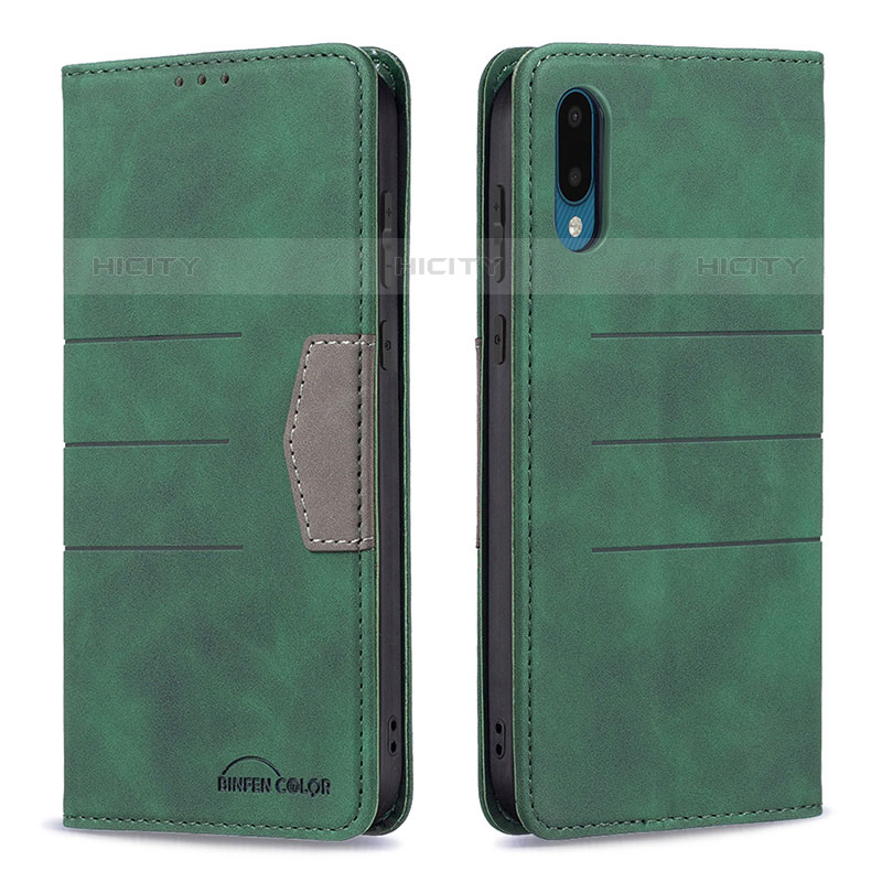 Custodia Portafoglio In Pelle Cover con Supporto B01F per Samsung Galaxy M02 Verde