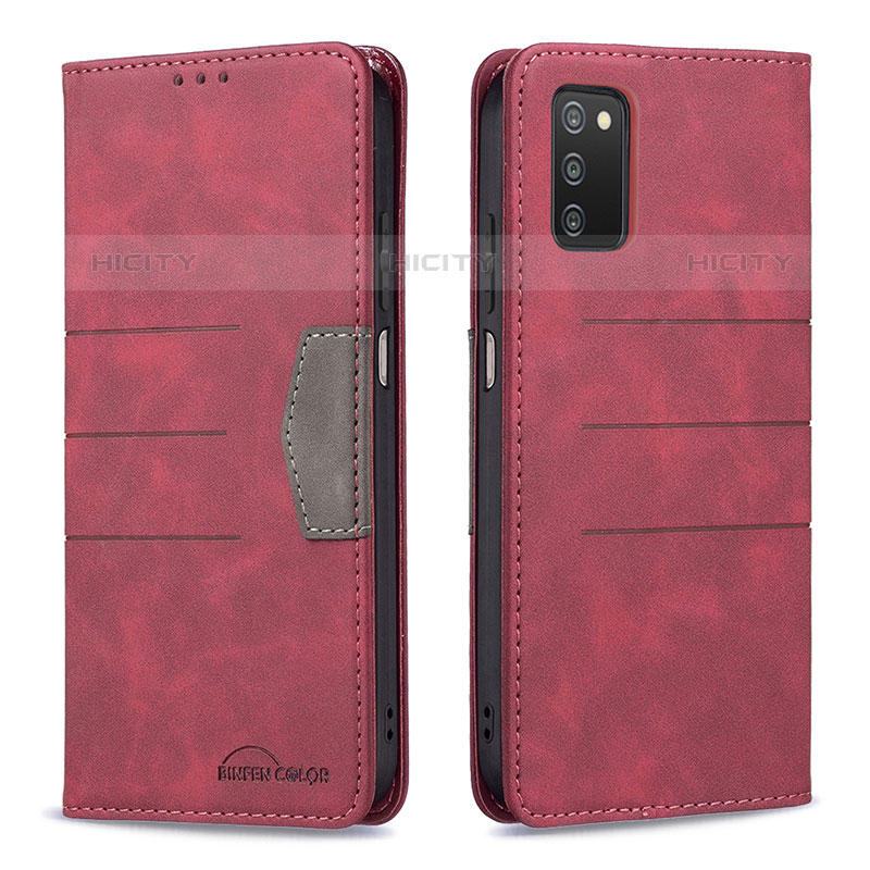 Custodia Portafoglio In Pelle Cover con Supporto B01F per Samsung Galaxy M02s Rosso