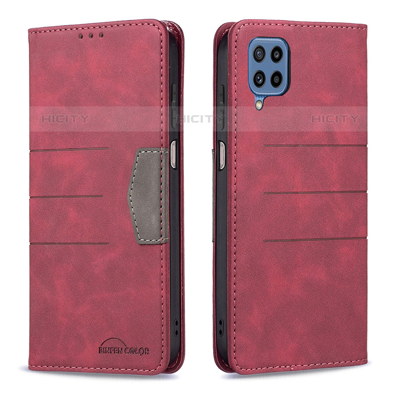 Custodia Portafoglio In Pelle Cover con Supporto B01F per Samsung Galaxy M32 4G Rosso