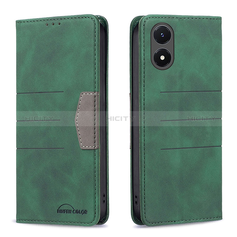 Custodia Portafoglio In Pelle Cover con Supporto B01F per Vivo Y02S Verde