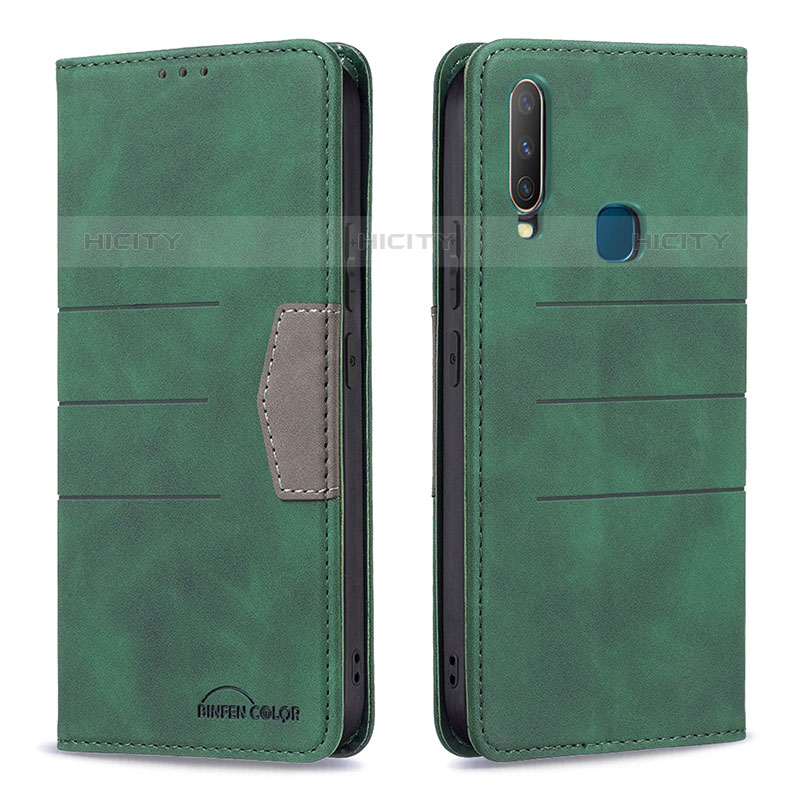 Custodia Portafoglio In Pelle Cover con Supporto B01F per Vivo Y15 Verde